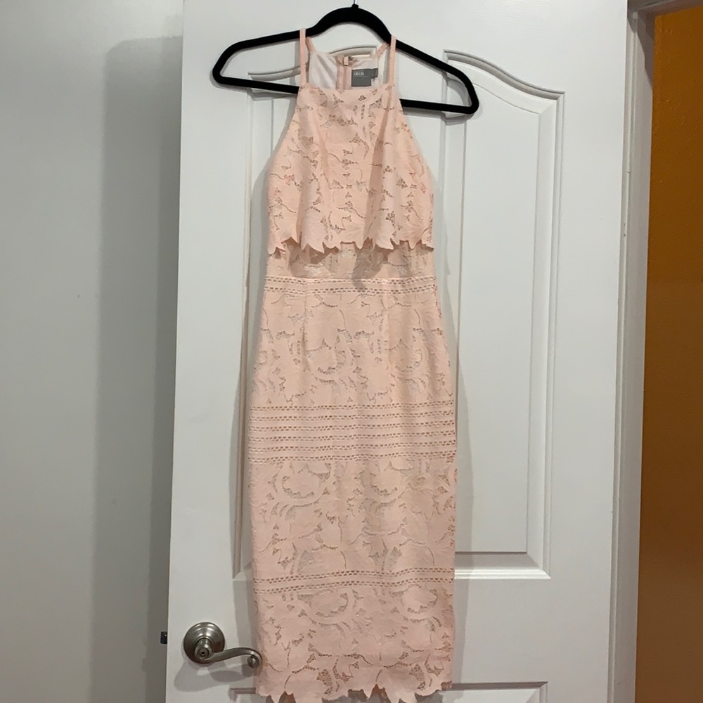 ASOS light pink halter lace dress